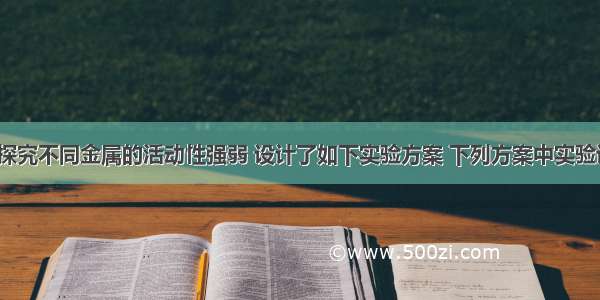 同学们为探究不同金属的活动性强弱 设计了如下实验方案 下列方案中实验设计 现象 