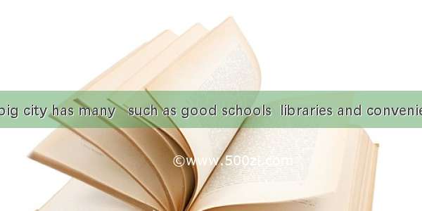 Living in a big city has many   such as good schools  libraries and convenient traffic.A.