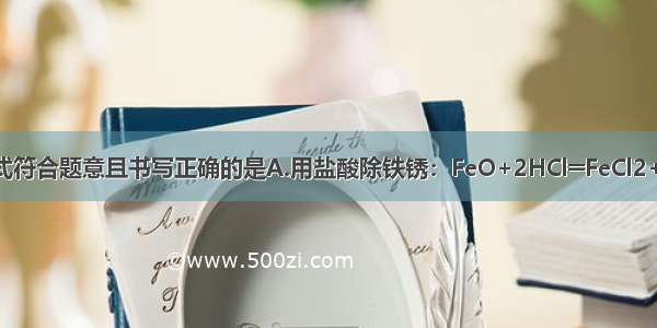 下列化学方程式符合题意且书写正确的是A.用盐酸除铁锈：FeO+2HCl═FeCl2+H2OB.正常雨