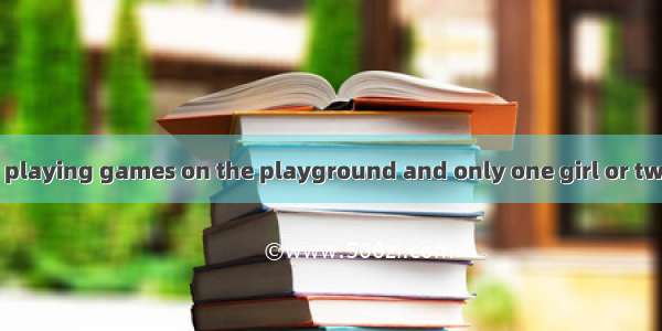 Many a student  playing games on the playground and only one girl or two  reading in the