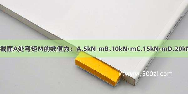 图示结构 截面A处弯矩M的数值为：A.5kN·mB.10kN·mC.15kN·mD.20kN·mABCD