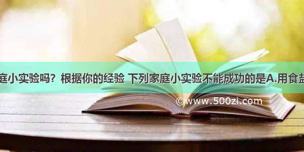 你经常做家庭小实验吗？根据你的经验 下列家庭小实验不能成功的是A.用食盐水除去菜刀