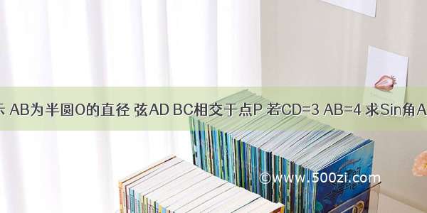 如图所示 AB为半圆O的直径 弦AD BC相交于点P 若CD=3 AB=4 求Sin角APC的值