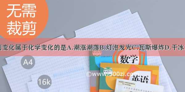 下列变化属于化学变化的是A.潮涨潮落B.灯泡发光C.瓦斯爆炸D.干冰升华