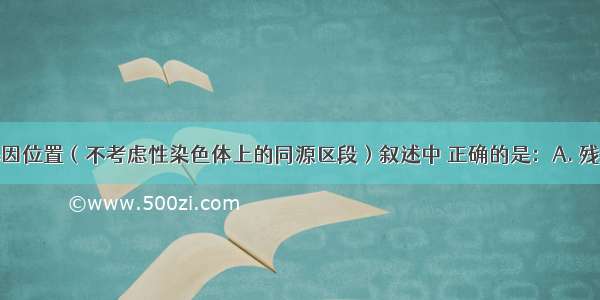 下列有关基因位置（不考虑性染色体上的同源区段）叙述中 正确的是：A. 残翅雌果蝇与