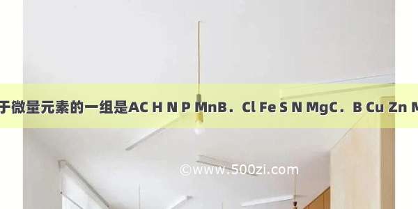 在构成玉米的元素中 属于微量元素的一组是AC H N P MnB．Cl Fe S N MgC．B Cu Zn Mn MoD．N P K Cu Fe I