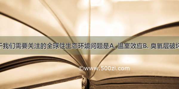 下列不属于我们需要关注的全球性生态环境问题是A. 温室效应B. 臭氧层破坏C. 酸雨D.