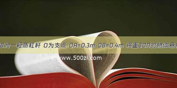 如图所示 OB为一轻质杠杆 O为支点 OA=0.3m OB=0.4m 将重30N的物体悬挂在B点 当