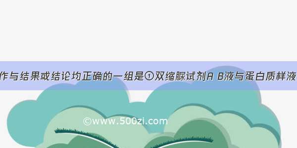 下列实验操作与结果或结论均正确的一组是①双缩脲试剂A B液与蛋白质样液混匀后 将试