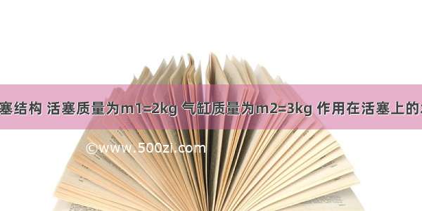 所示为气缸活塞结构 活塞质量为m1=2kg 气缸质量为m2=3kg 作用在活塞上的水平力F为20N