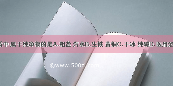 下列各组物质中 属于纯净物的是A.粗盐 汽水B.生铁 黄铜C.干冰 纯碱D.医用酒精 生理盐水