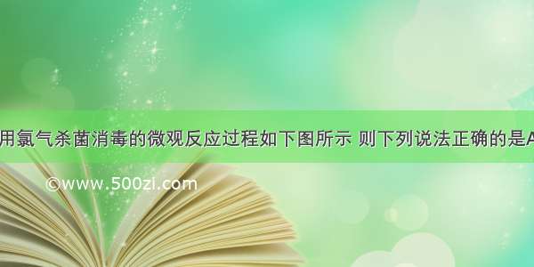 自来水厂常用氯气杀菌消毒的微观反应过程如下图所示 则下列说法正确的是A.在化学反应