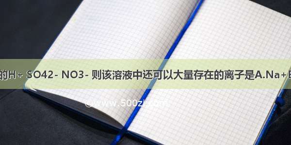 已知某溶液中存在较多的H+ SO42- NO3- 则该溶液中还可以大量存在的离子是A.Na+B.Ba2+C.CO32-D.OH-