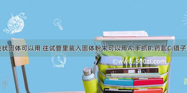 取用块状固体可以用 往试管里装入固体粉末可以用A.手抓B.药匙C.镊子D.纸槽