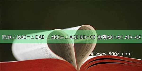 已知∠BAC=∠DAE ∠ABD=∠ACE BD=CE 说明AB=AC AD=AE