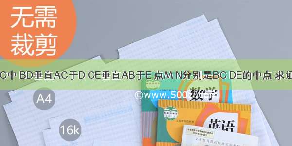 在三角形ABC中 BD垂直AC于D CE垂直AB于E 点M N分别是BC DE的中点 求证：MN垂直