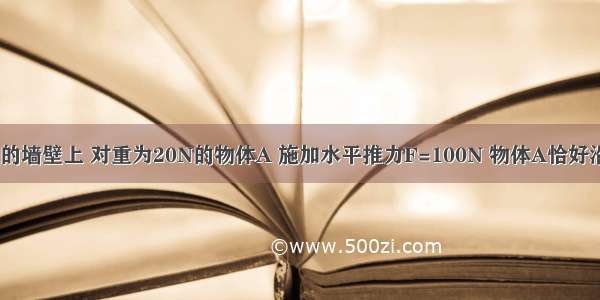 如图所示 在竖直的墙壁上 对重为20N的物体A 施加水平推力F=100N 物体A恰好沿竖直墙壁匀速下