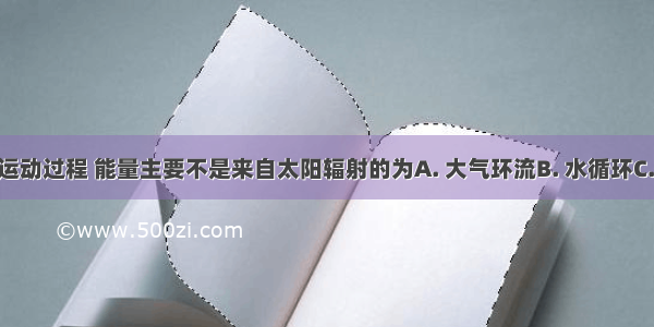 下列物质运动过程 能量主要不是来自太阳辐射的为A. 大气环流B. 水循环C. 大洋环流