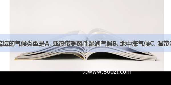 田纳西河流域的气候类型是A. 亚热带季风性湿润气候B. 地中海气候C. 温带海洋性气候