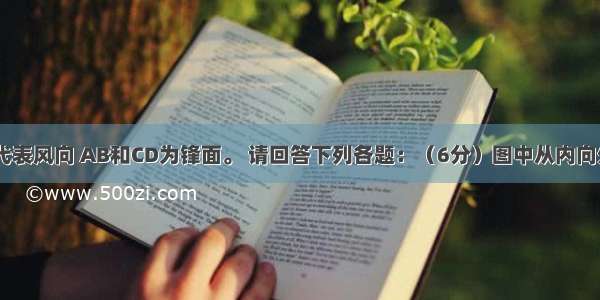 读图 箭头代表风向 AB和CD为锋面。 请回答下列各题：（6分）图中从内向外数值比较