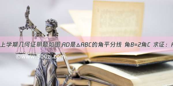 一道八年级上学期几何证明题如图.AD是△ABC的角平分线 角B=2角C 求证：AB+BD=AC