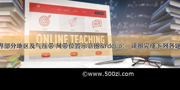 下图为“世界部分地区及气压带 风带位置示意图”。读图完成下列各题。(10分)（1）依