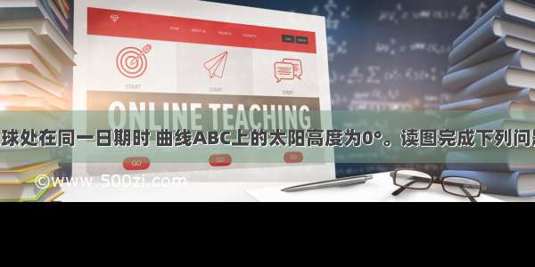 下图表示全球处在同一日期时 曲线ABC上的太阳高度为0°。读图完成下列问题。 【小题