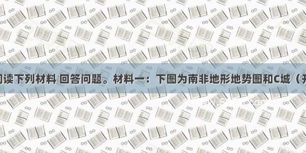 （28分）阅读下列材料 回答问题。材料一：下图为南非地形地势图和C城（开普敦）气候