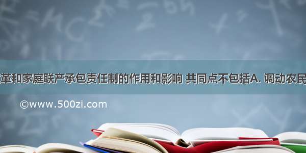 比较土地改革和家庭联产承包责任制的作用和影响 共同点不包括A. 调动农民生产积极性