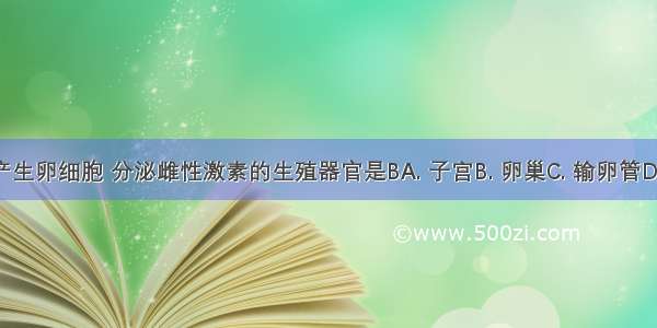 人体产生卵细胞 分泌雌性激素的生殖器官是BA. 子宫B. 卵巢C. 输卵管D. 睾丸