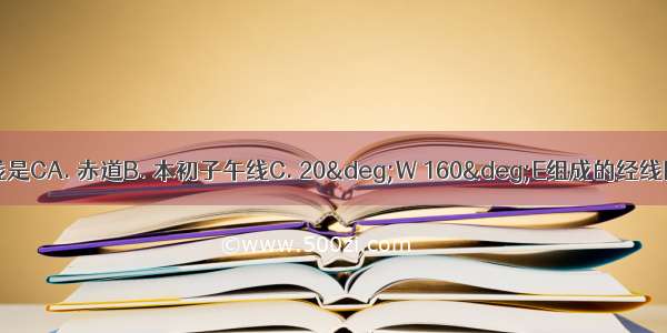 东西半球分界线是CA. 赤道B. 本初子午线C. 20°W 160°E组成的经线圈D. 北回归线