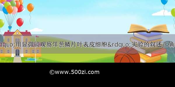 单选题下列关于“用显微镜观察洋葱鳞片叶表皮细胞”实验的叙述正确的是A.对光时 应该