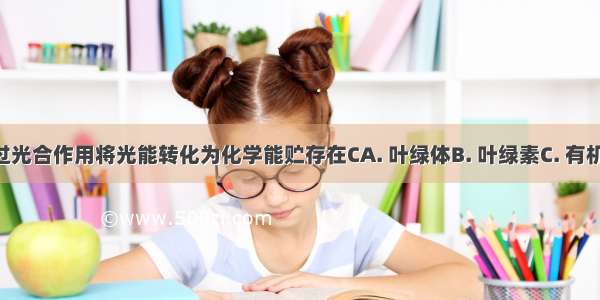 绿色植物通过光合作用将光能转化为化学能贮存在CA. 叶绿体B. 叶绿素C. 有机物D. 无机盐