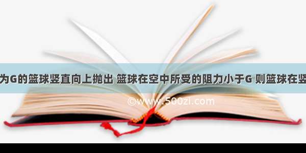 单选题将重为G的篮球竖直向上抛出 篮球在空中所受的阻力小于G 则篮球在竖直上升过程