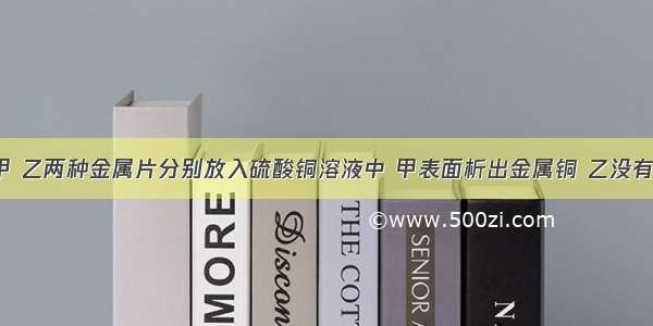 单选题将甲 乙两种金属片分别放入硫酸铜溶液中 甲表面析出金属铜 乙没有明显现象。